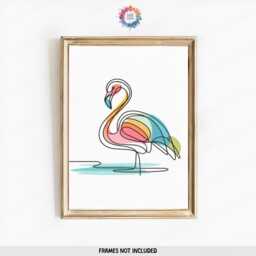 Flamingo Line Art Decor Set - 3 Minimalist Designs - Flamingos Wall Print Beach House Prints Colourful Modern Artwork Posters - thumbnail 3