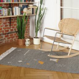 Random Shapes Gray - Handwoven Woolen Rug Wall Textile Weaving Recycled Wool Modern Kilim Tapestry Tartaruga - thumbnail 2