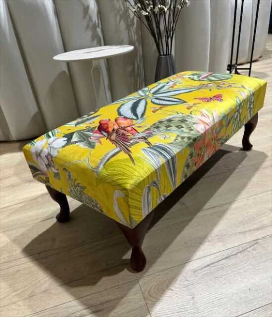 Premium Zen Footstool Yellow First Bird Floral Pouffe Footrest - image 1