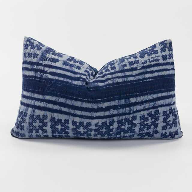 Vintage Hill Tribe Indigo Batik Cushion Pillow Cover Tribal Ethnic Faded Rustic Purple/Ref-P9 - image 1