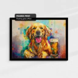 Golden Retriever Beer Glass Painting Framed Poster Print & Canvas Wall Decor Art Bar Kitchen Room Dog Gift Idea Pet - thumbnail 2