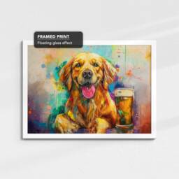 Golden Retriever Beer Glass Painting Framed Poster Print & Canvas Wall Decor Art Bar Kitchen Room Dog Gift Idea Pet - thumbnail 3