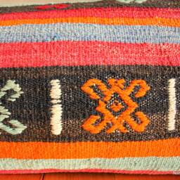 3050cm - 1220In Rectangle Vintage Kilim Cushion Cover Handwoven - Black Orange Pale Blue Soft Red - thumbnail 2