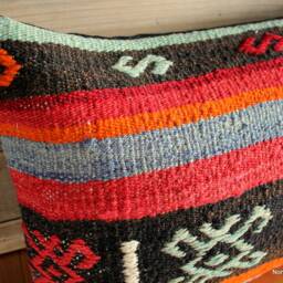 3050cm - 1220In Rectangle Vintage Kilim Cushion Cover Handwoven - Black Orange Pale Blue Soft Red - thumbnail 3