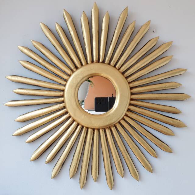 Peruvian Gold Perfect Sun Mirror 50 cm Handmade Wall Decor - Carved Wood Round Statement For Living Room Bathroom - image 1