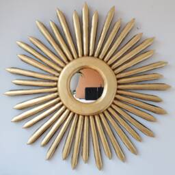 Peruvian Gold Perfect Sun Mirror 50 cm Handmade Wall Decor - Carved Wood Round Statement For Living Room Bathroom - thumbnail 1