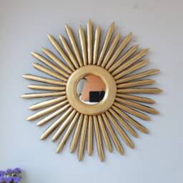 Peruvian Gold Perfect Sun Mirror 50 cm Handmade Wall Decor - Carved Wood Round Statement For Living Room Bathroom - thumbnail 2