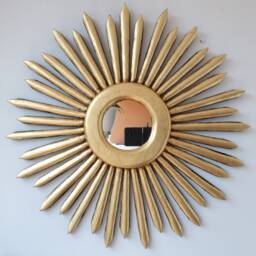 Peruvian Gold Perfect Sun Mirror 50 cm Handmade Wall Decor - Carved Wood Round Statement For Living Room Bathroom - thumbnail 3