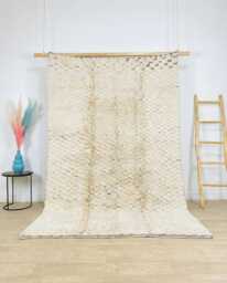 White Moroccan Rug Beni Ourain Shag - Large Area Handmade Textured Diamond Wool Carpet Minimalist Cream Plush Floor Art
