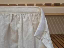 Linen Hook & Loop Sink Skirt, Natural White For Bathroom, Utility Vanity Shelf Self Adhesive Covering - thumbnail 1