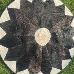 Crafted Round Runner Rug - Cowhide Circular Bedside Rugs Moroccan Natural Rugs - thumbnail 3
