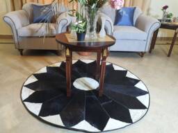 Crafted Round Runner Rug - Cowhide Circular Bedside Rugs Moroccan Natural Rugs - thumbnail 1