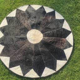 Crafted Round Runner Rug - Cowhide Circular Bedside Rugs Moroccan Natural Rugs - thumbnail 4