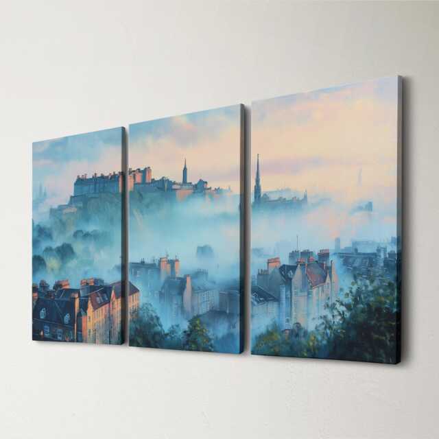 Edinburgh Castle 3 Panel Split Canvas Wall Art Scotland Hilltop Fortress Oil Painting Framed Home Decor Historic Travel Gift - image 1