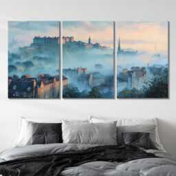 Edinburgh Castle 3 Panel Split Canvas Wall Art Scotland Hilltop Fortress Oil Painting Framed Home Decor Historic Travel Gift - thumbnail 2