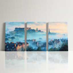 Edinburgh Castle 3 Panel Split Canvas Wall Art Scotland Hilltop Fortress Oil Painting Framed Home Decor Historic Travel Gift - thumbnail 3