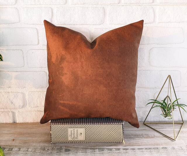 Terracotta Faux Leather Pillow Cover Vintage Pattern Scandinavian Decor - image 1