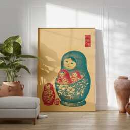 Green Matryoshka Doll Poster - Vintage Nesting Folk Illustration Art - thumbnail 3