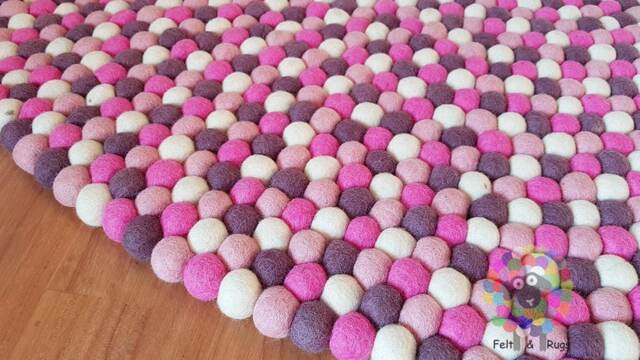 Handmade Felt Ball Rug Shades Of Pink & White - 20-250 cm - image 1