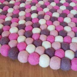 Handmade Felt Ball Rug Shades Of Pink & White - 20-250 cm - thumbnail 2