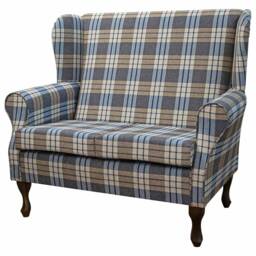 Handmade Blue Tartan Wingback Sofa Chambray Plaid Chair, British Made - thumbnail 1