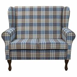 Handmade Blue Tartan Wingback Sofa Chambray Plaid Chair, British Made - thumbnail 2