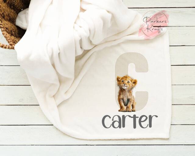 Personalised Blanket - Lion Alphabet Safari Gift For Her Him Baby Custom Name