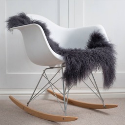 Dark Charcoal Grey Mongolian Sheepskin Rug, Tibetan Fur Throw - thumbnail 1