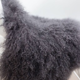 Dark Charcoal Grey Mongolian Sheepskin Rug, Tibetan Fur Throw - thumbnail 4