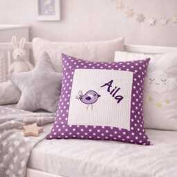 Embroidered Cushion Bird + Name //Lilac// 40x40 cm Pillowcase Gift Cuddly Cushion Snuggle Personalized - thumbnail 4
