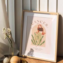 Cancer Print, Poster, Zodiac Gift, Astrology Star Sign Wall Art, Gift For Her, Pink - thumbnail 2