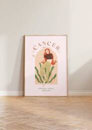 Cancer Print, Poster, Zodiac Gift, Astrology Star Sign Wall Art, Gift For Her, Pink - thumbnail 1