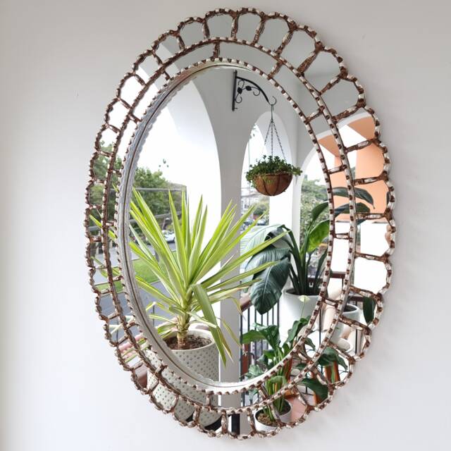 Peruvian Oval Decorative Mirror 70 cm Handmade Wall Decor - Carved Wood Elegant Statement For Living Room Bedroom Bathroom - image 1