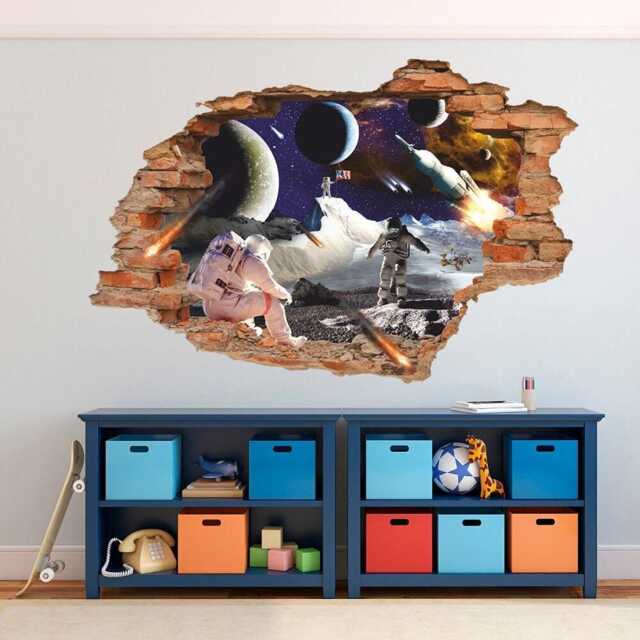 Astronauts On The Moon Wall Decal Space Art - Spaceship Decor - image 1