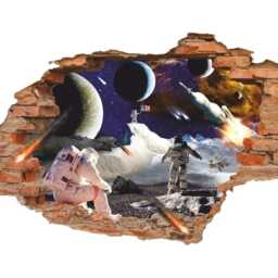 Astronauts On The Moon Wall Decal Space Art - Spaceship Decor - thumbnail 2