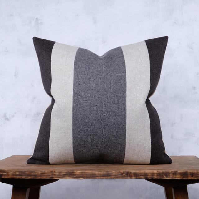 Mid Century Modern Color Block Pillow Cover Charcoal Gray & Beige - image 1