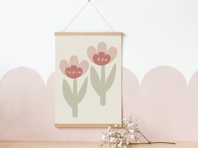 Personalised Sisters Prints. Flower Name Print For Girls Bedroom, Nursery Or Playroom - Print Only - image 1