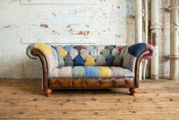 Unique British Handmade 2 Seater Patchwork Chesterfield Sofa - Multicolour Wool Blend Fabric