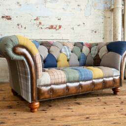 Unique British Handmade 2 Seater Patchwork Chesterfield Sofa - Multicolour Wool Blend Fabric - thumbnail 2