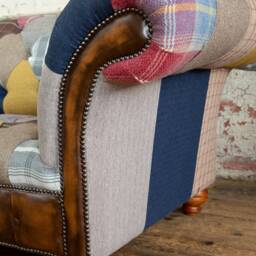 Unique British Handmade 2 Seater Patchwork Chesterfield Sofa - Multicolour Wool Blend Fabric - thumbnail 3