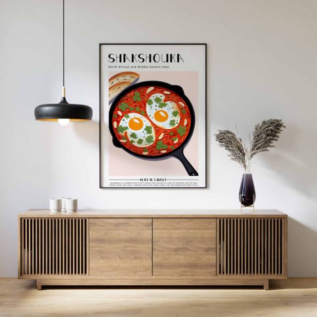 Shakshouka Poster, Food Print, Tunusian Food, Kitchen Decor, Wall Art, Middle Eastern Print - image 1