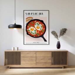 Shakshouka Poster, Food Print, Tunusian Food, Kitchen Decor, Wall Art, Middle Eastern Print - thumbnail 1