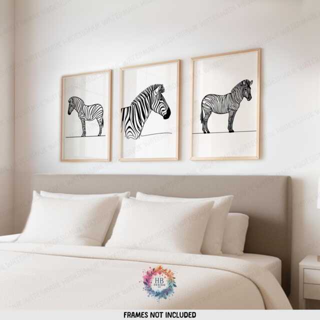 Minimal Zebra Prints - Set Of 3 Posters - Wall Decor Living Room Artwork Modern Print Style Line Drawing Black & White - image 1
