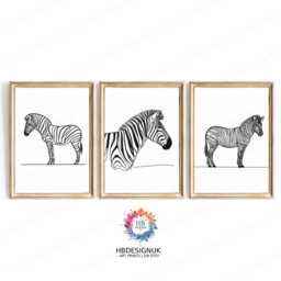 Minimal Zebra Prints - Set Of 3 Posters - Wall Decor Living Room Artwork Modern Print Style Line Drawing Black & White - thumbnail 2