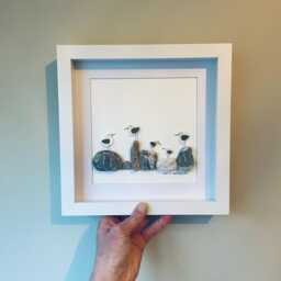 Seagull Wall Art - Framed Pebble Picture Bird Family Handmade in Cornwall - thumbnail 2