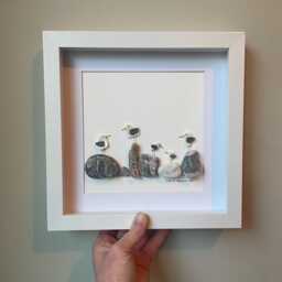 Seagull Wall Art - Framed Pebble Picture Bird Family Handmade in Cornwall - thumbnail 1