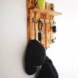 Wooden Key Holder With Shelf, Entryway Organiser, Metal Hooks - thumbnail 3