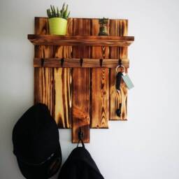 Wooden Key Holder With Shelf, Entryway Organiser, Metal Hooks - thumbnail 2