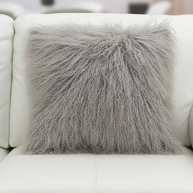 Light Gray Mongolian Sheepskin Fur Cushion Made To Order Custom Sizes Double/Single Sided - image 1