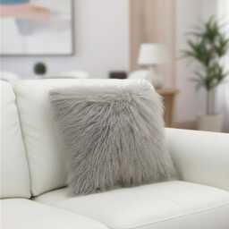 Light Gray Mongolian Sheepskin Fur Cushion Made To Order Custom Sizes Double/Single Sided - thumbnail 3